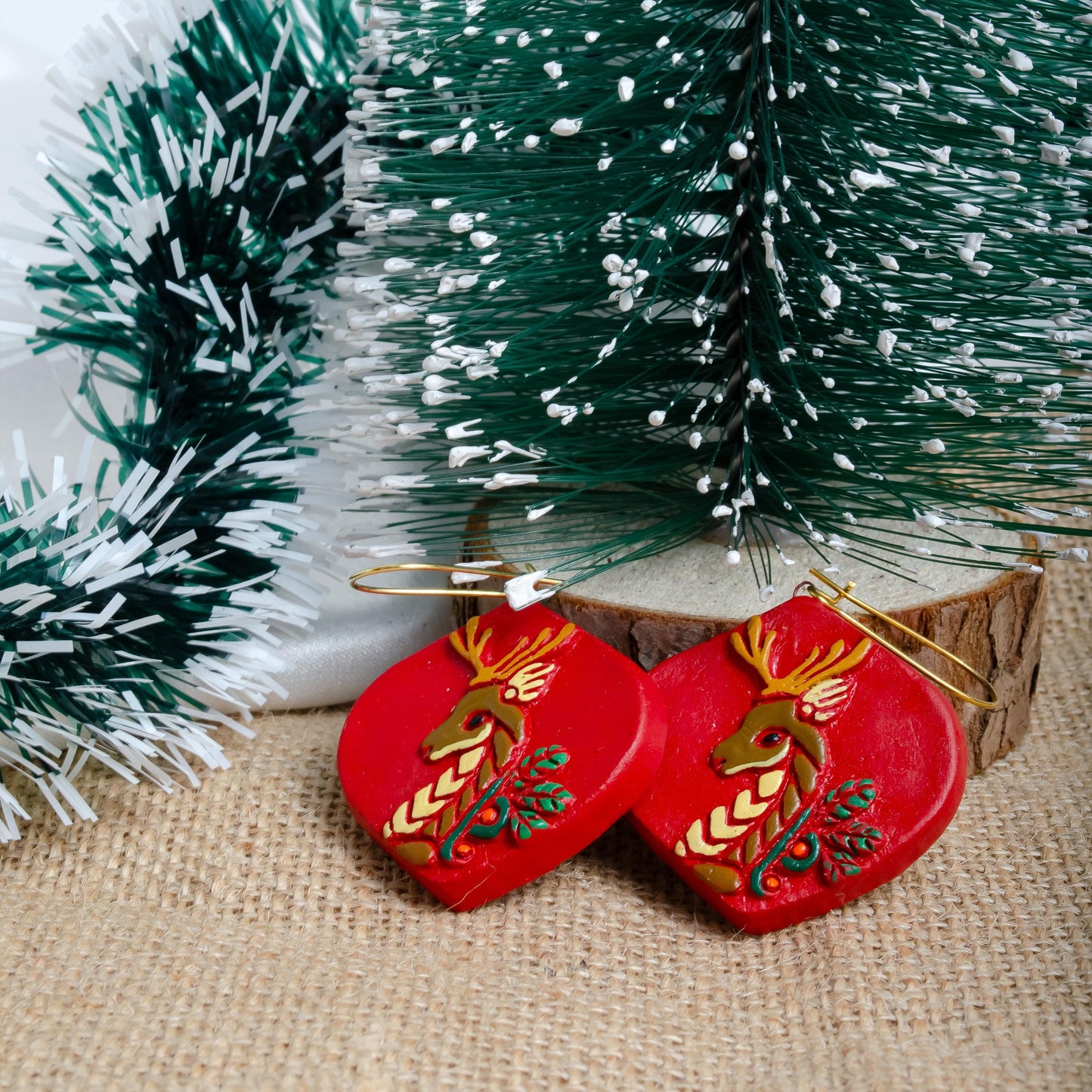 Handmade 3D Reindeer Clay Jewelry Set  Cute Gift for Her Unique  Design Necklace Set with Earrings