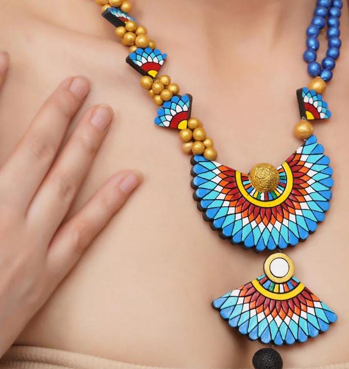 Sensu Inspired Blue Clay Jewelry Set  Handcrafted Lightweight Earrings  Unique Gifts for Women