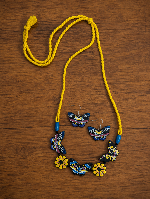Blue Butterfly Necklace & Earrings Set