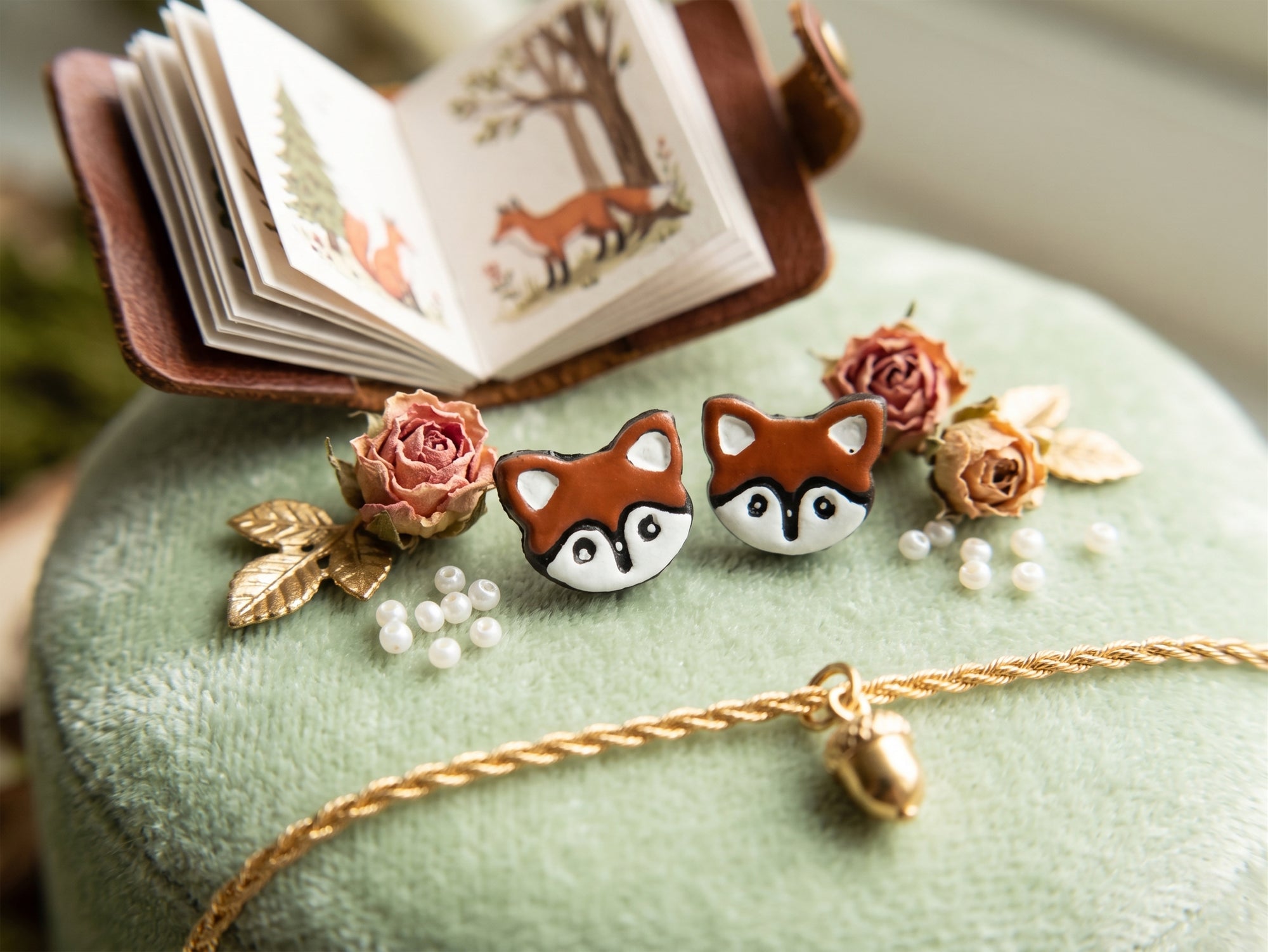 Handmade Earthen Clay Animal Stud Earrings- Fox