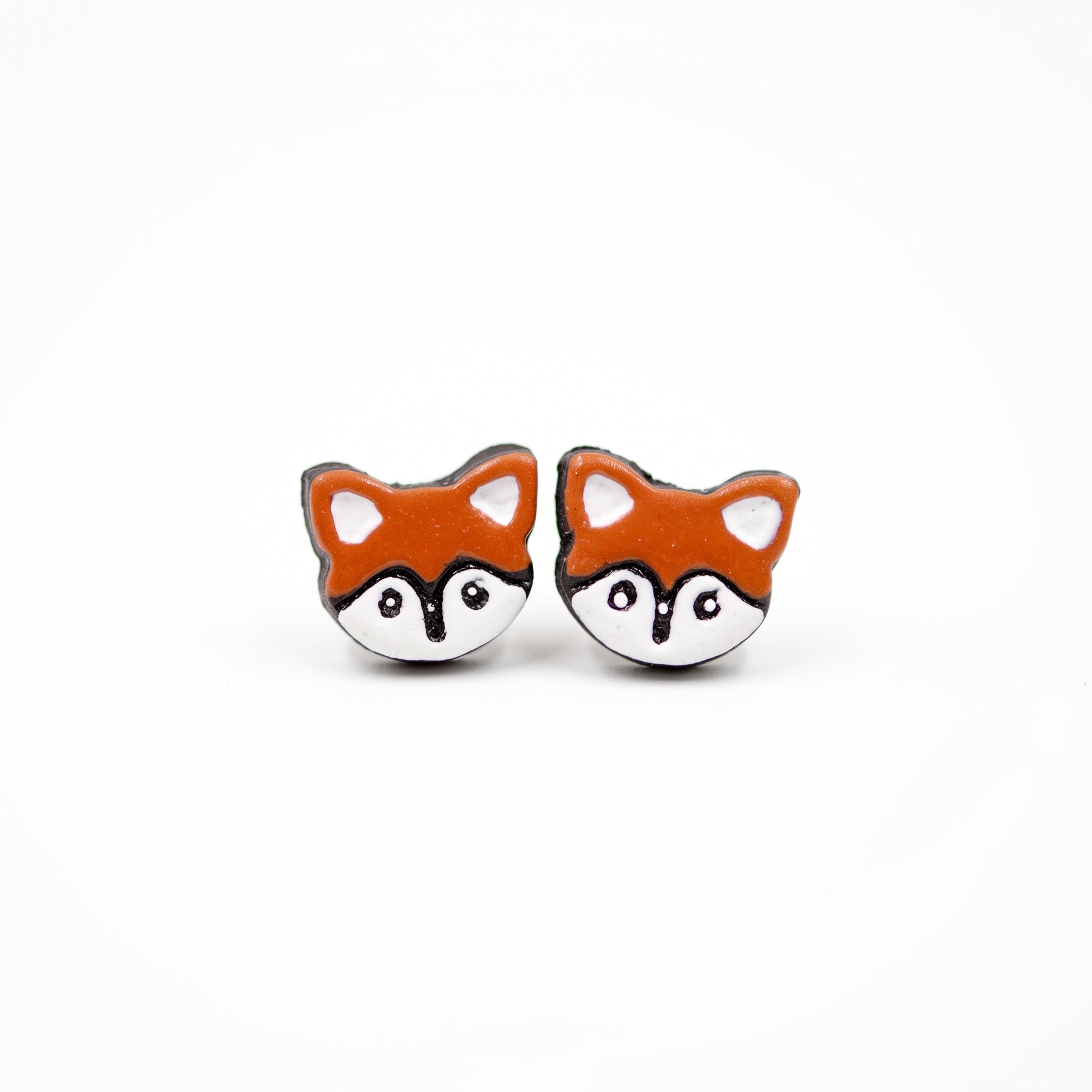 Handmade Earthen Clay Animal Stud Earrings- Fox