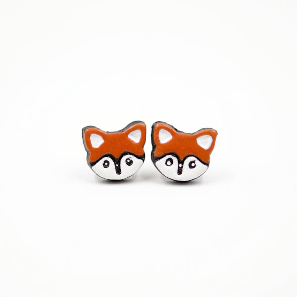 Handmade Earthen Clay Animal Stud Earrings- Fox