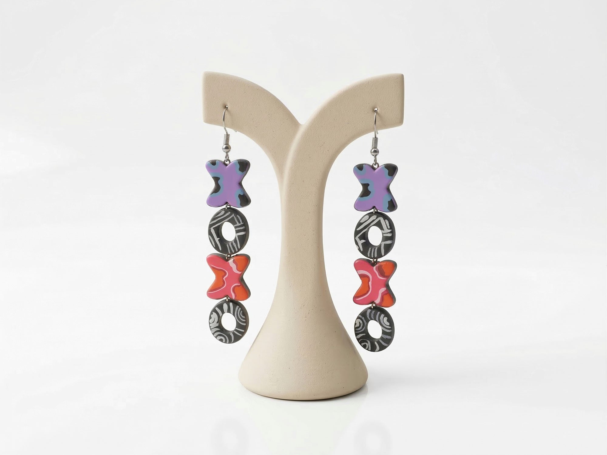 Handmade Terracotta Clay XOXO Dangle Earrings with Brass Fittings