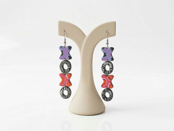 Handmade Terracotta Clay XOXO Dangle Earrings with Brass Fittings