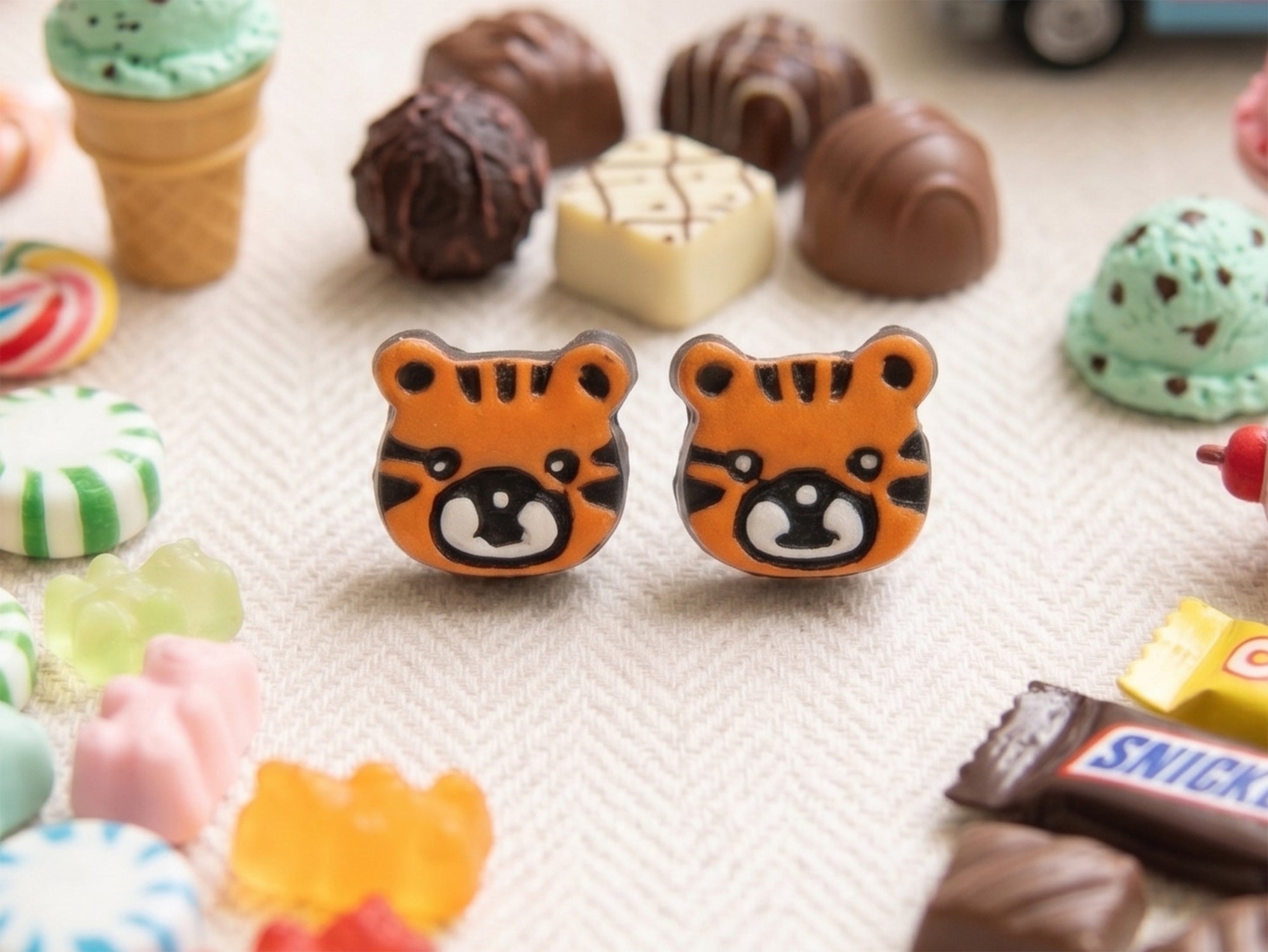 Handmade Earthen Clay Animal Stud Earrings- Lion