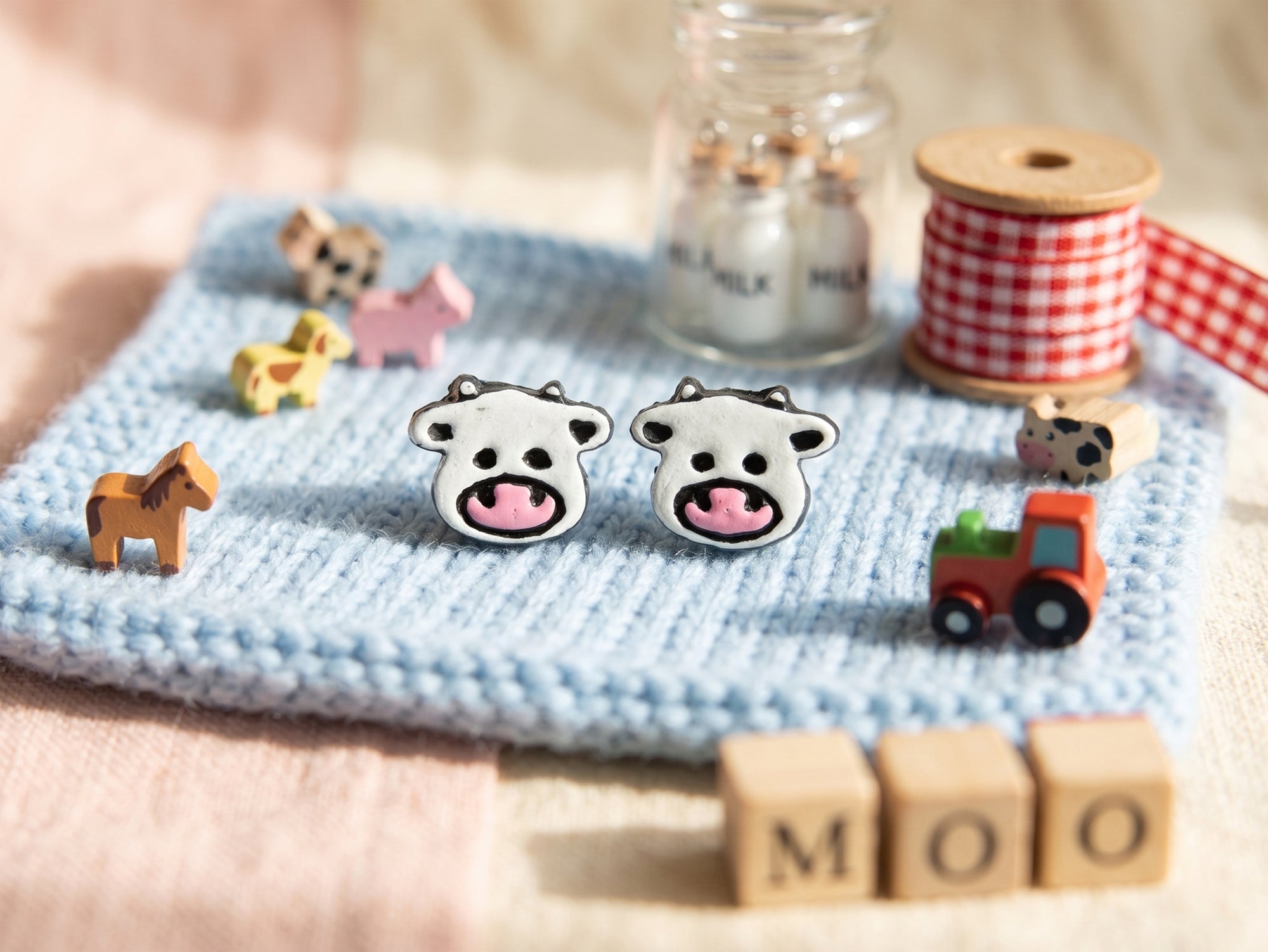 Handmade Earthen Clay Animal Stud Earrings- Cow