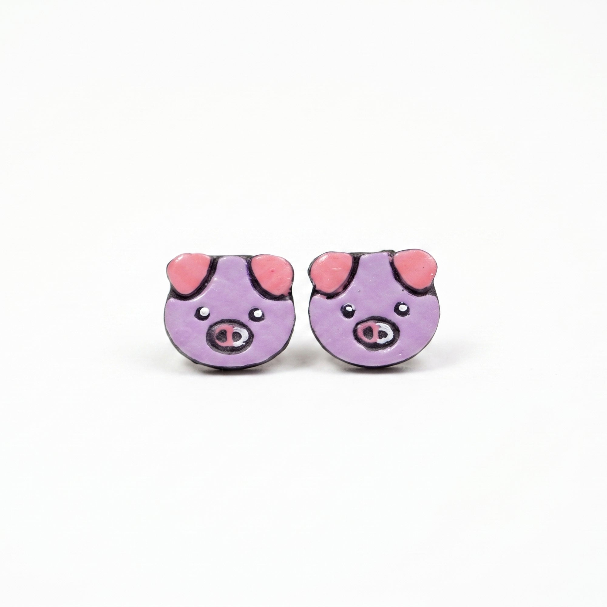 Handmade Earthen Clay Animal Stud Earrings- Pig