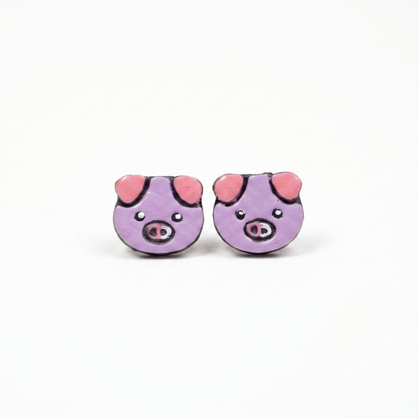 Handmade Earthen Clay Animal Stud Earrings- Pig
