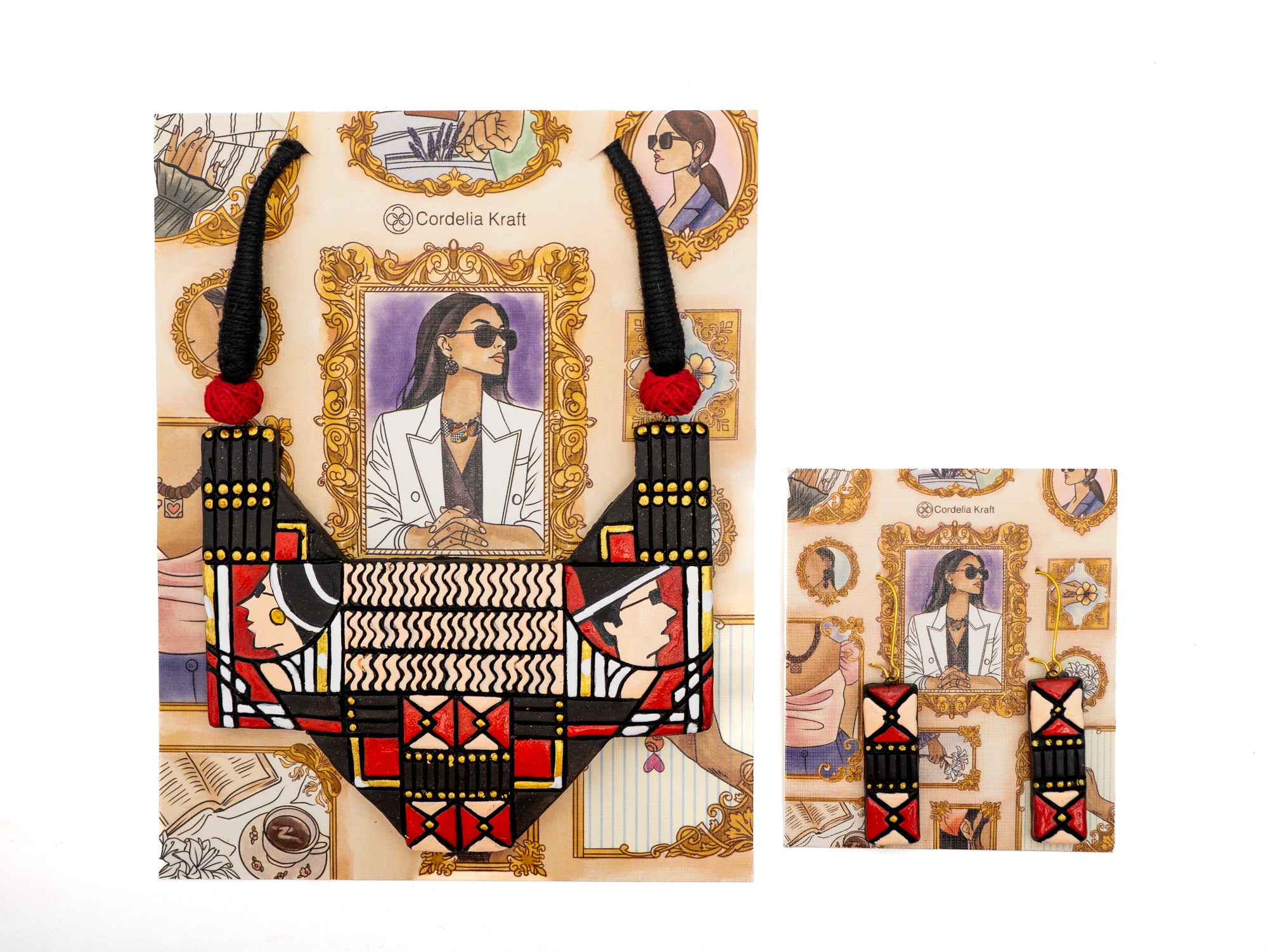 Tribal Design Terracotta Necklace & Earrings