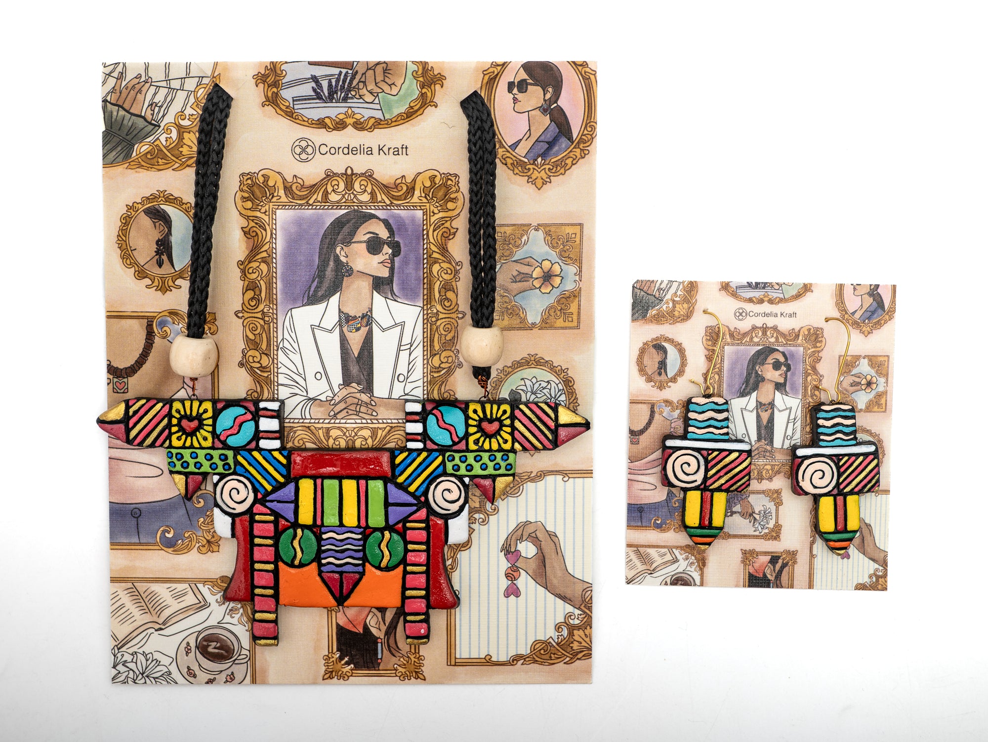 Colorful Terracotta Pencil Design Jewelry Set