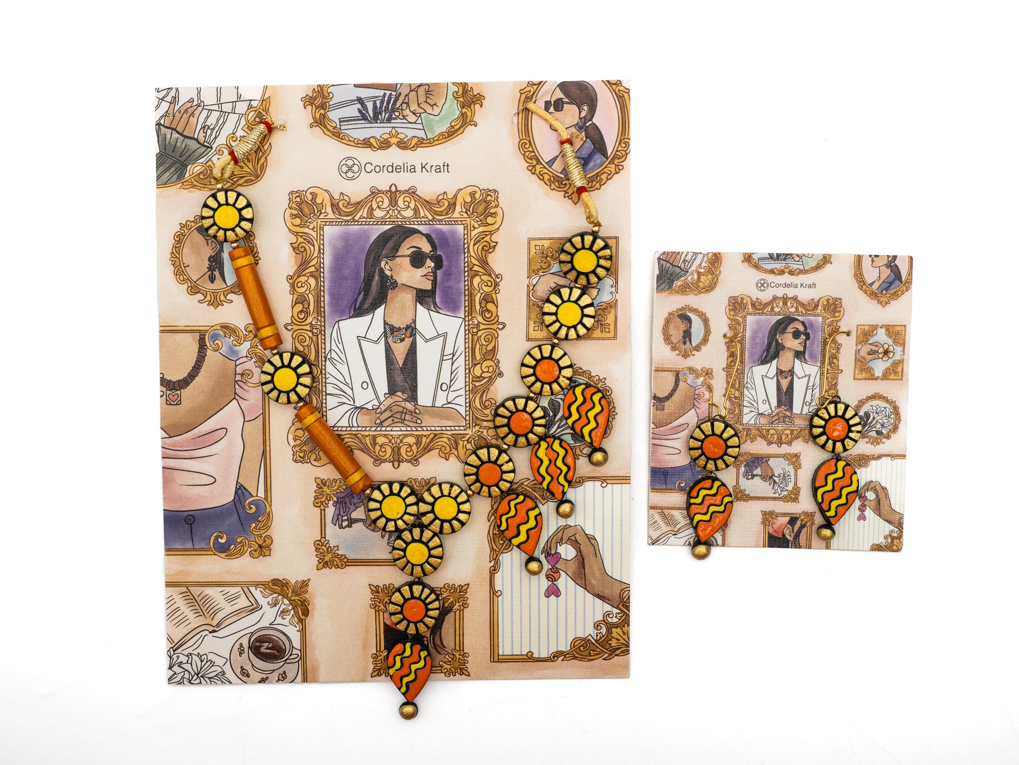 Terracotta Dangle Necklace & Earrings Set