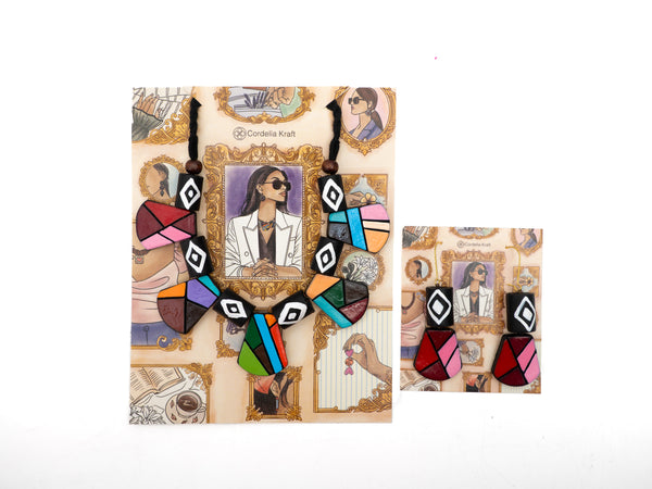 Earth-Born Mosaic: Hand-Painted Terracotta Jewelry Set