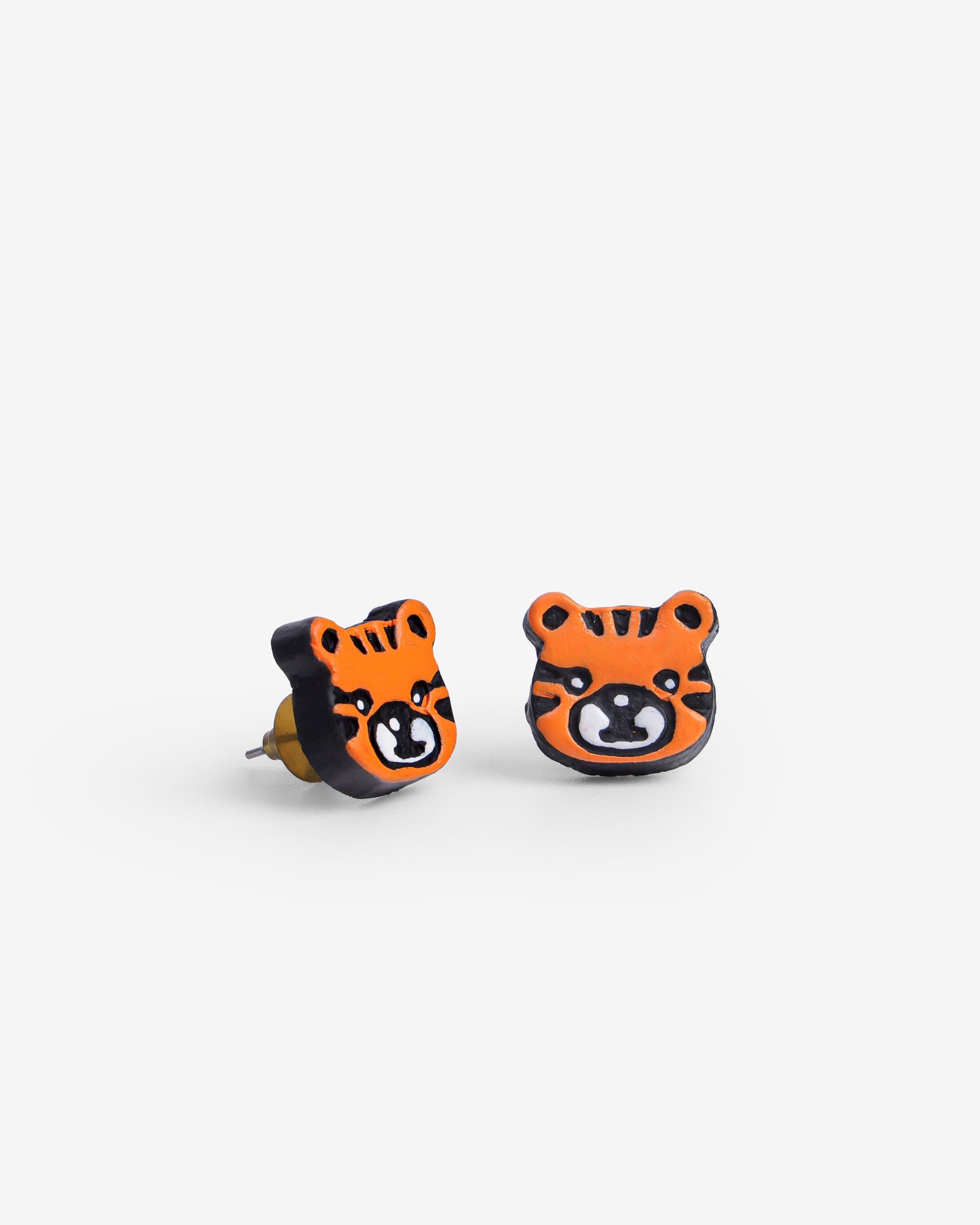 Handmade Earthen Clay Animal Stud Earrings- Lion