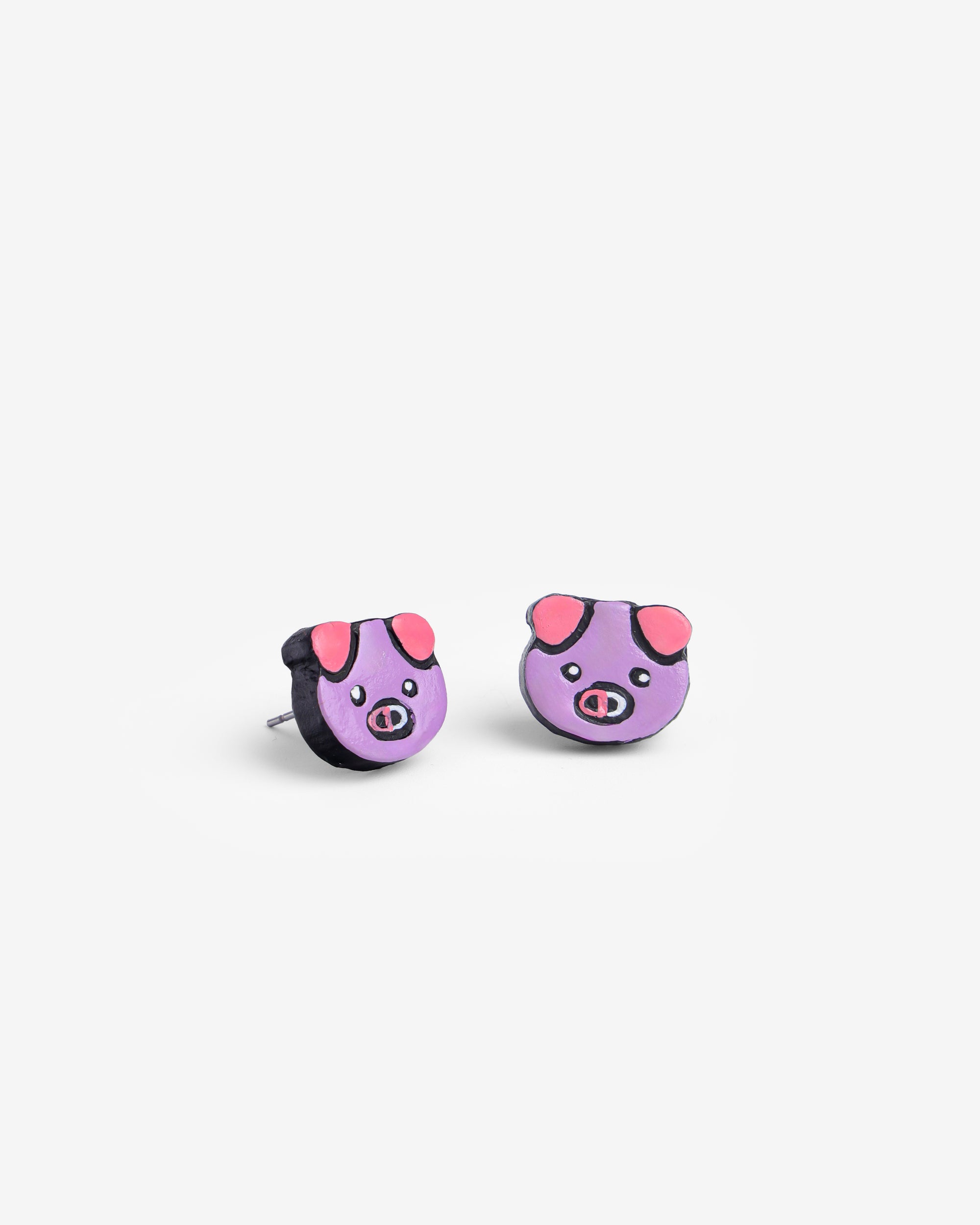 Handmade Earthen Clay Animal Stud Earrings- Pig