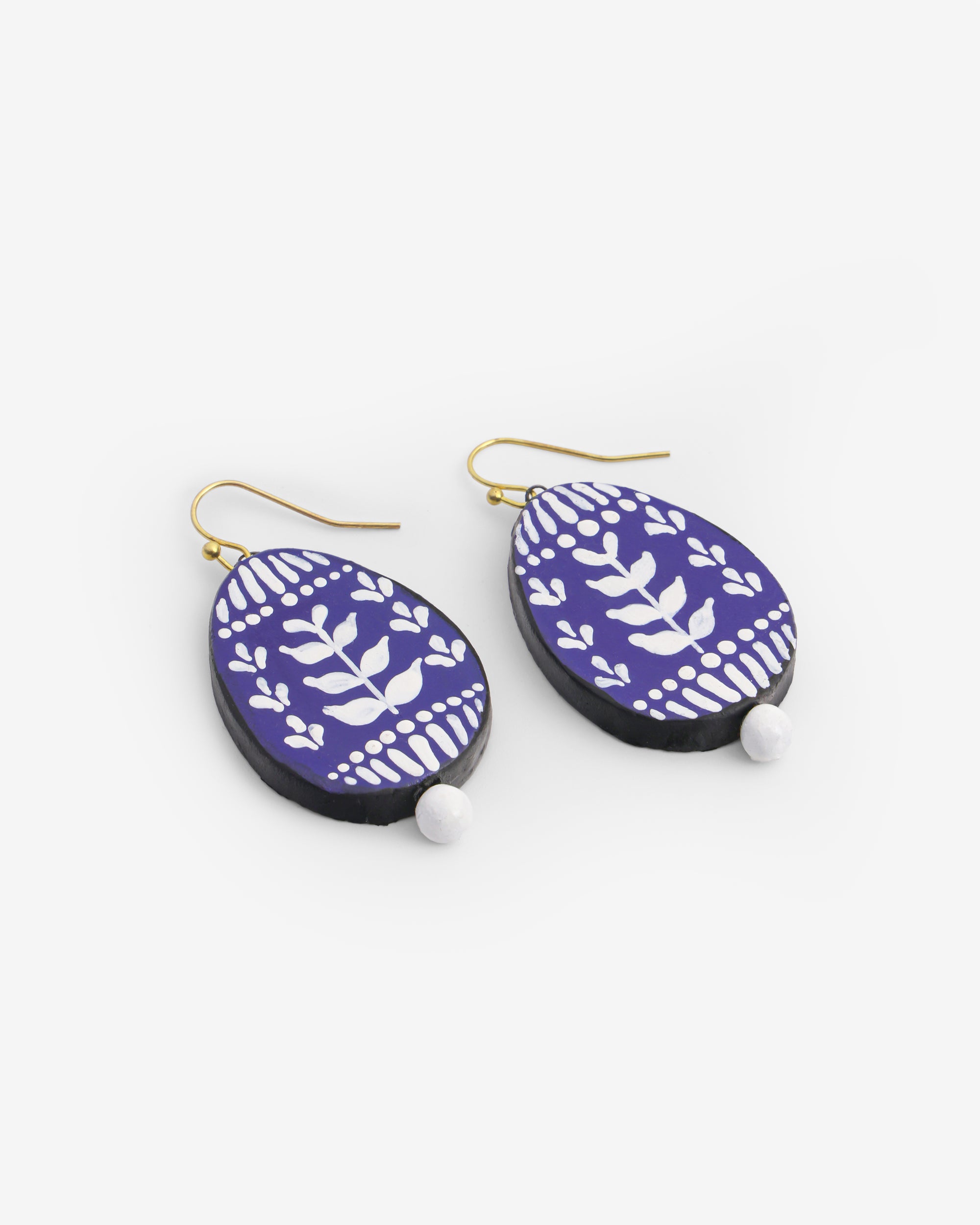 The Indigo Bloom Dangles | Handmade Earthen Clay with Brass Hooks
