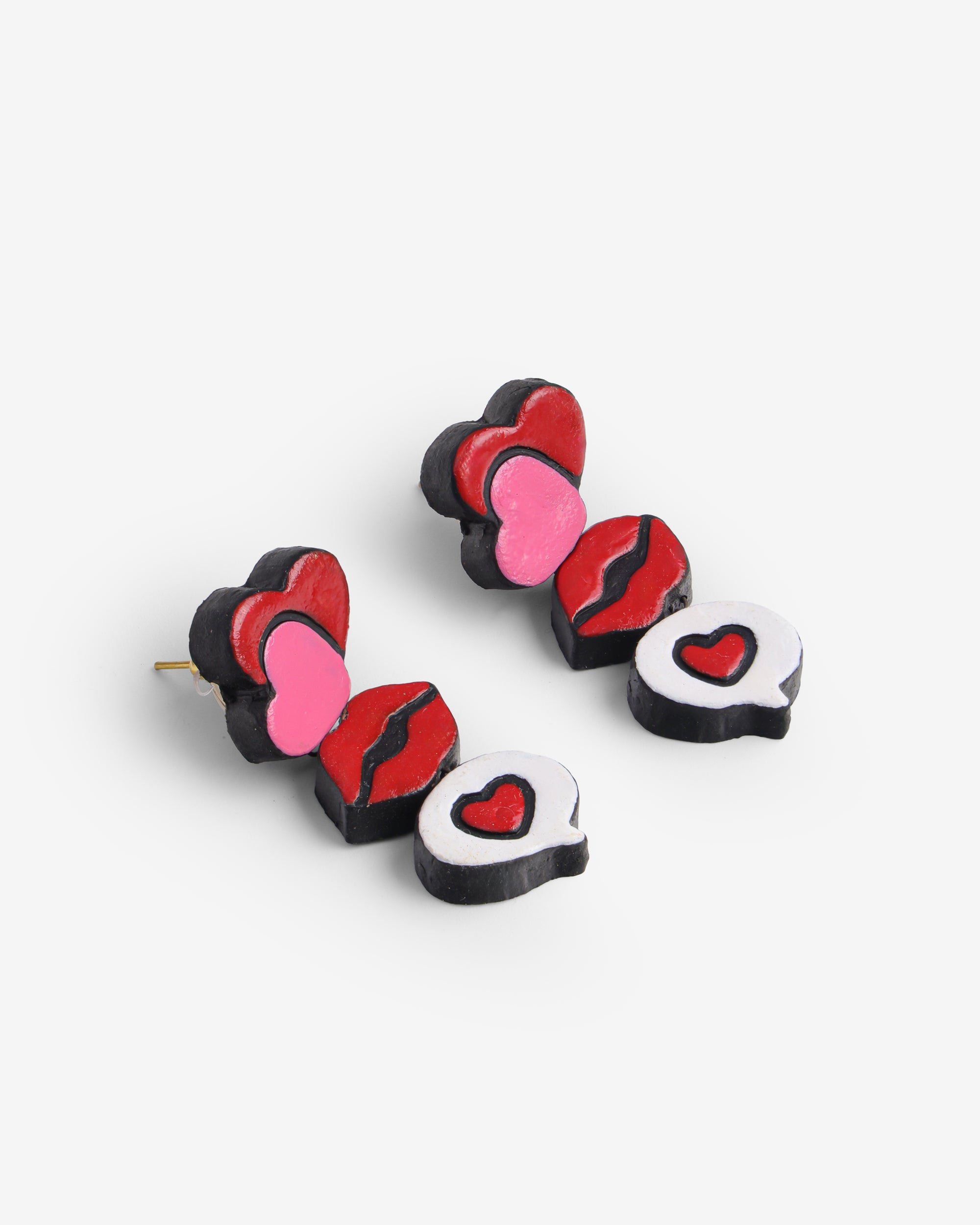 Handmade Earthen Clay Lips Stud Earrings with Brass Fittings