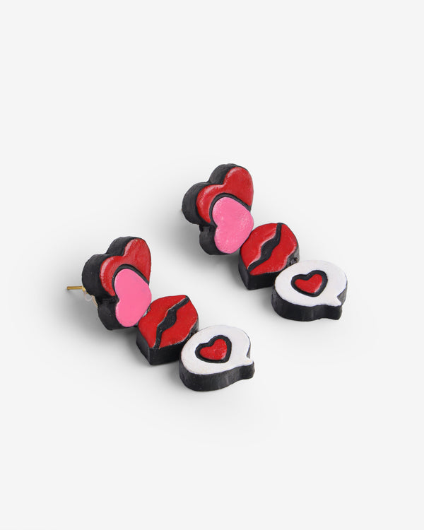 Handmade Earthen Clay Lips Stud Earrings with Brass Fittings