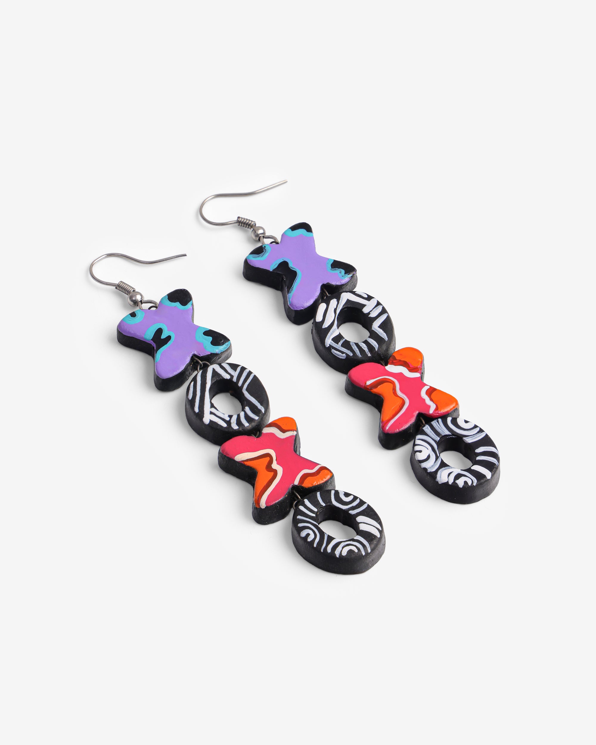 Handmade Terracotta Clay XOXO Dangle Earrings with Brass Fittings