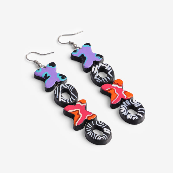 Handmade Terracotta Clay XOXO Dangle Earrings with Brass Fittings