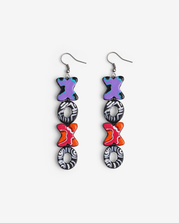 Handmade Terracotta Clay XOXO Dangle Earrings with Brass Fittings