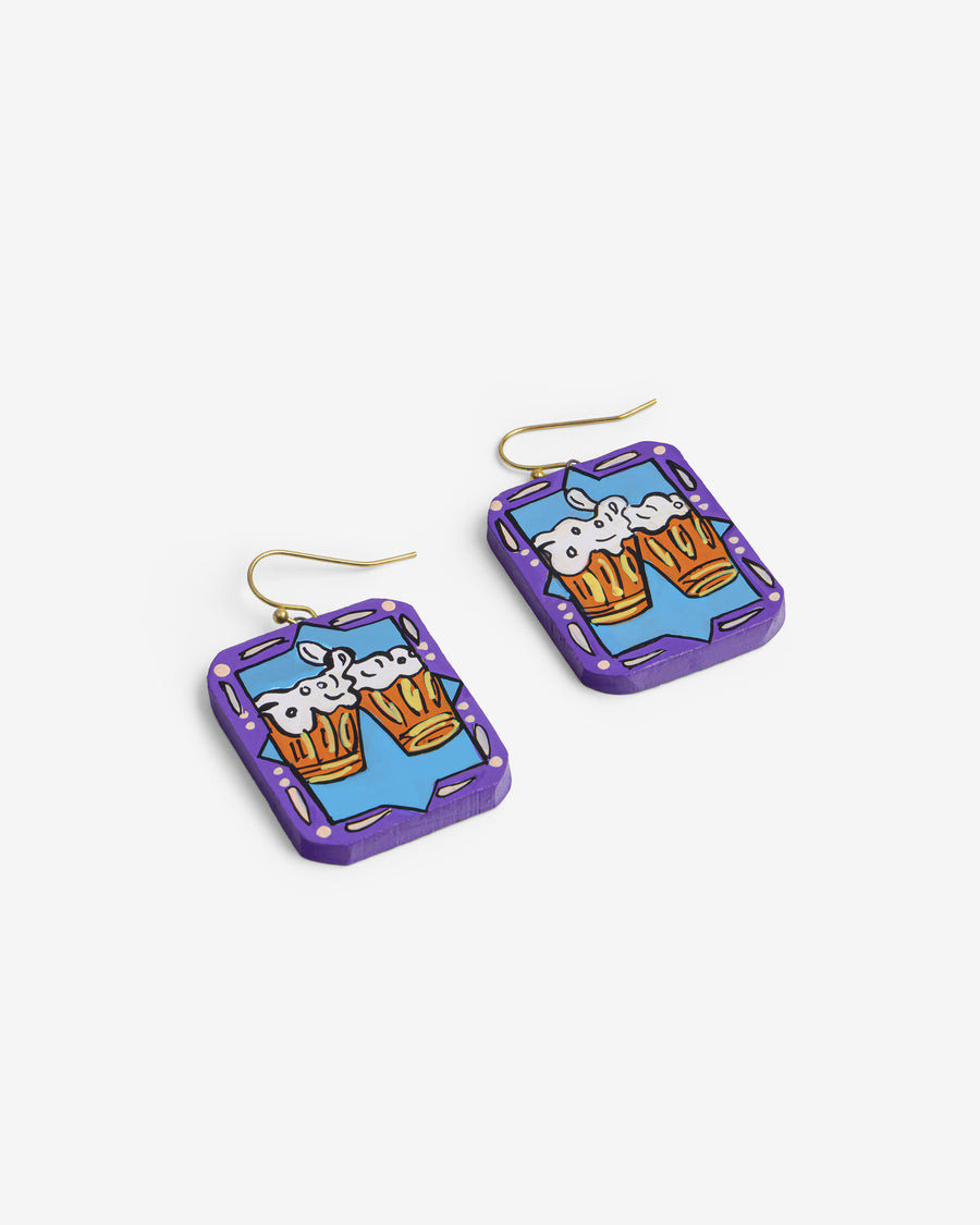 Cheers clinking beer mug clay dangle earrings