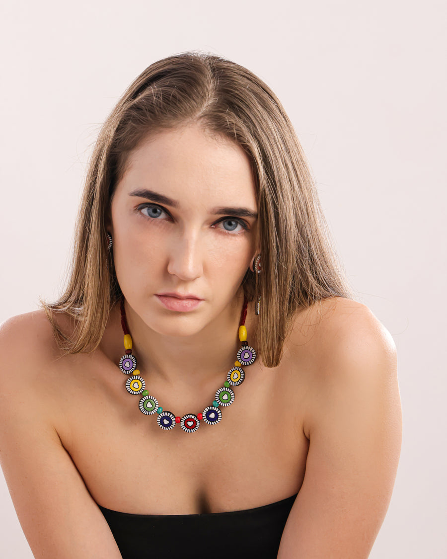 Terracotta necklace and long statement dangle earrings – view 2