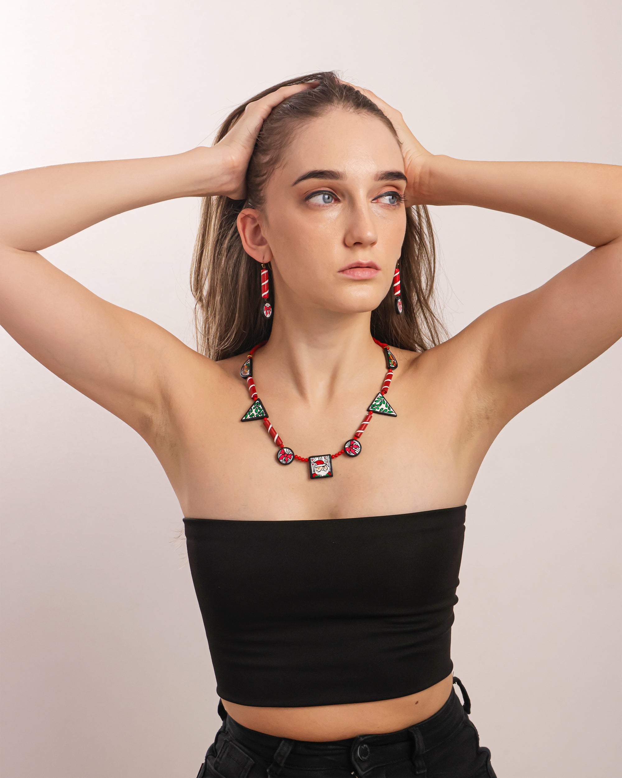 Christmas Red Terracotta Necklace Set
