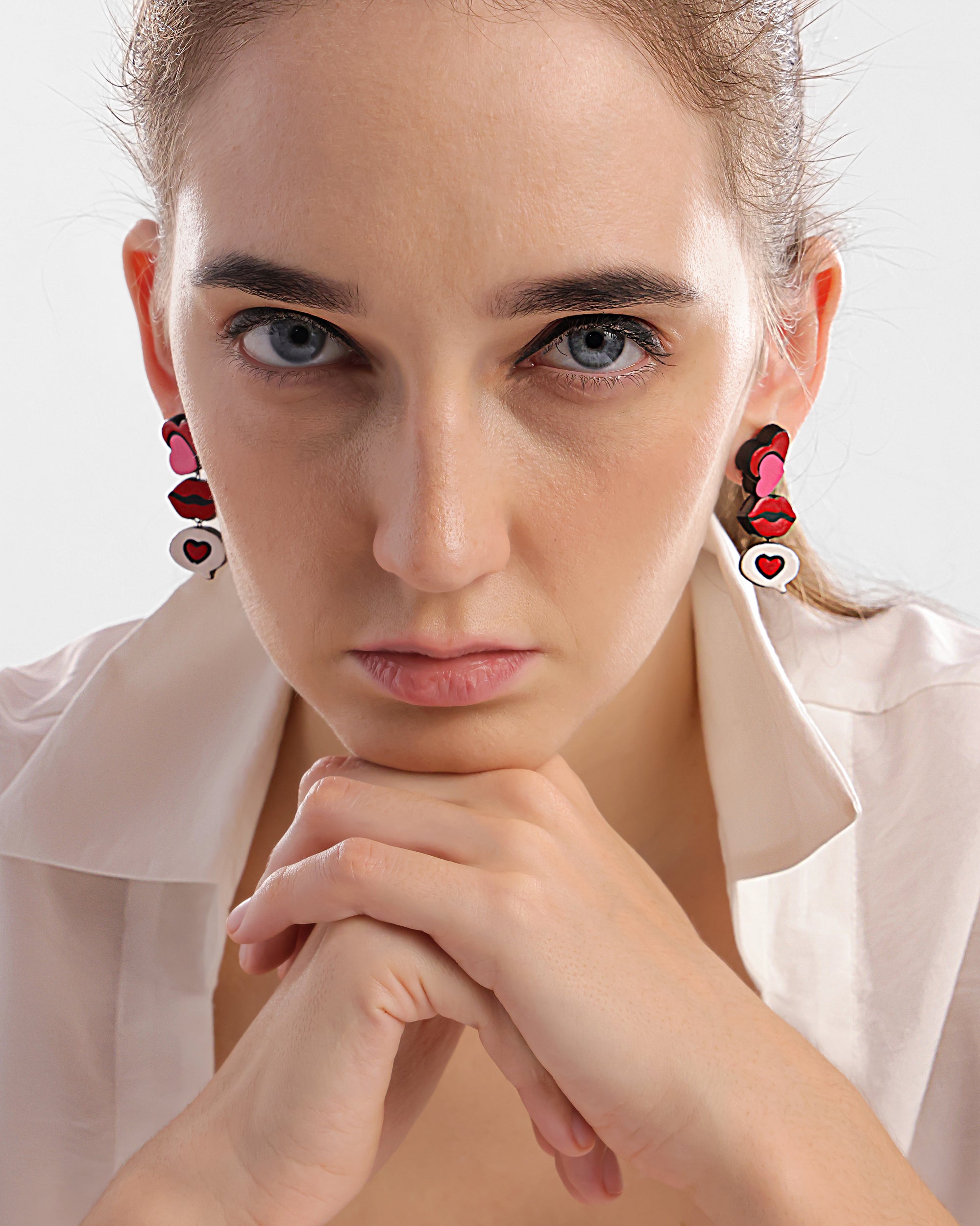 Handmade Earthen Clay Lips Stud Earrings with Brass Fittings