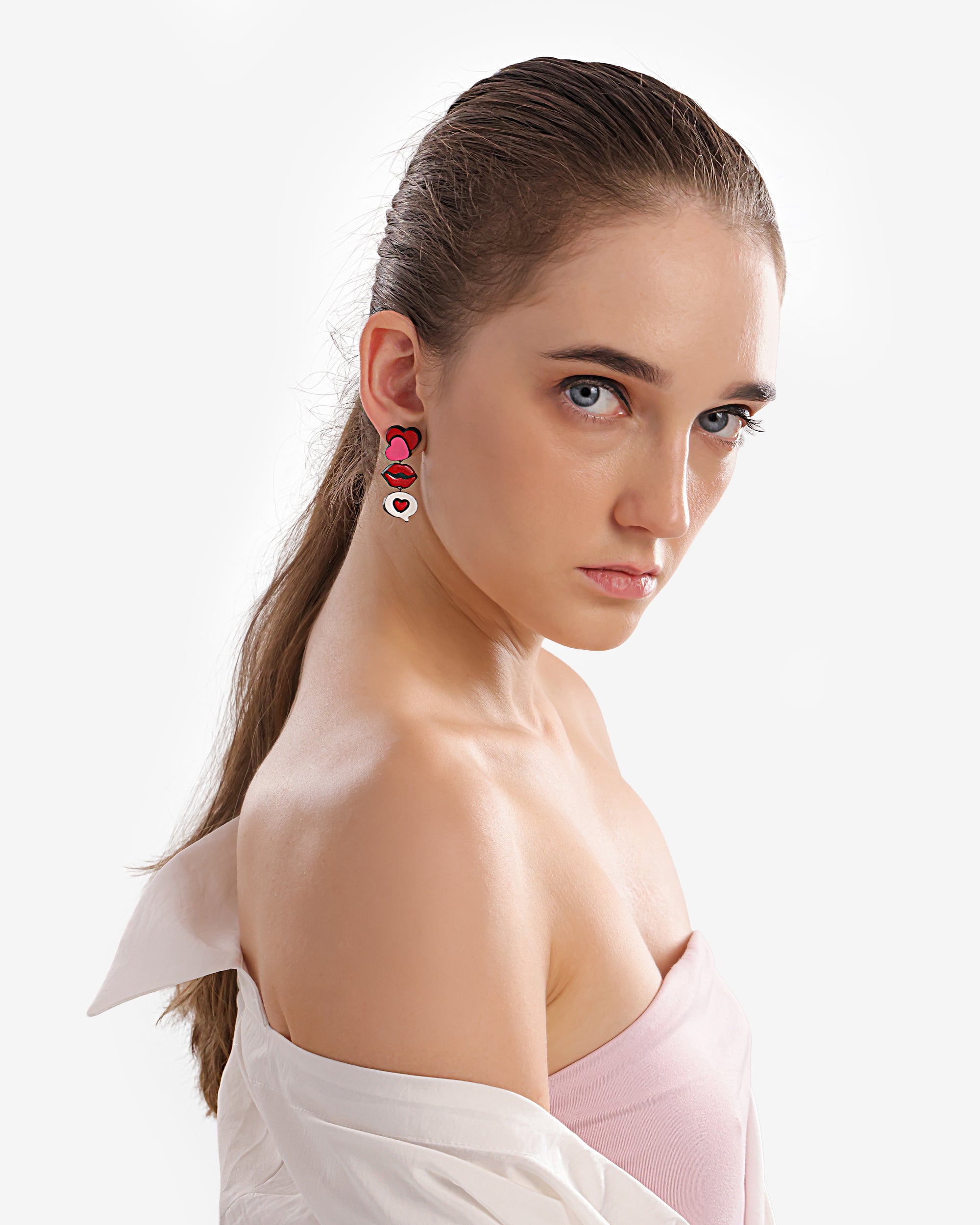 Handmade Earthen Clay Lips Stud Earrings with Brass Fittings