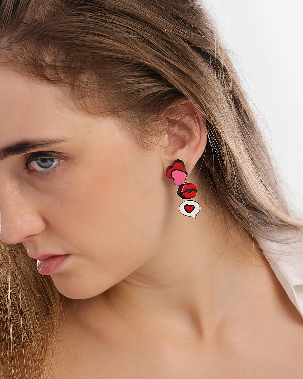 Handmade clay lips stud earrings with brass fittings – view 5