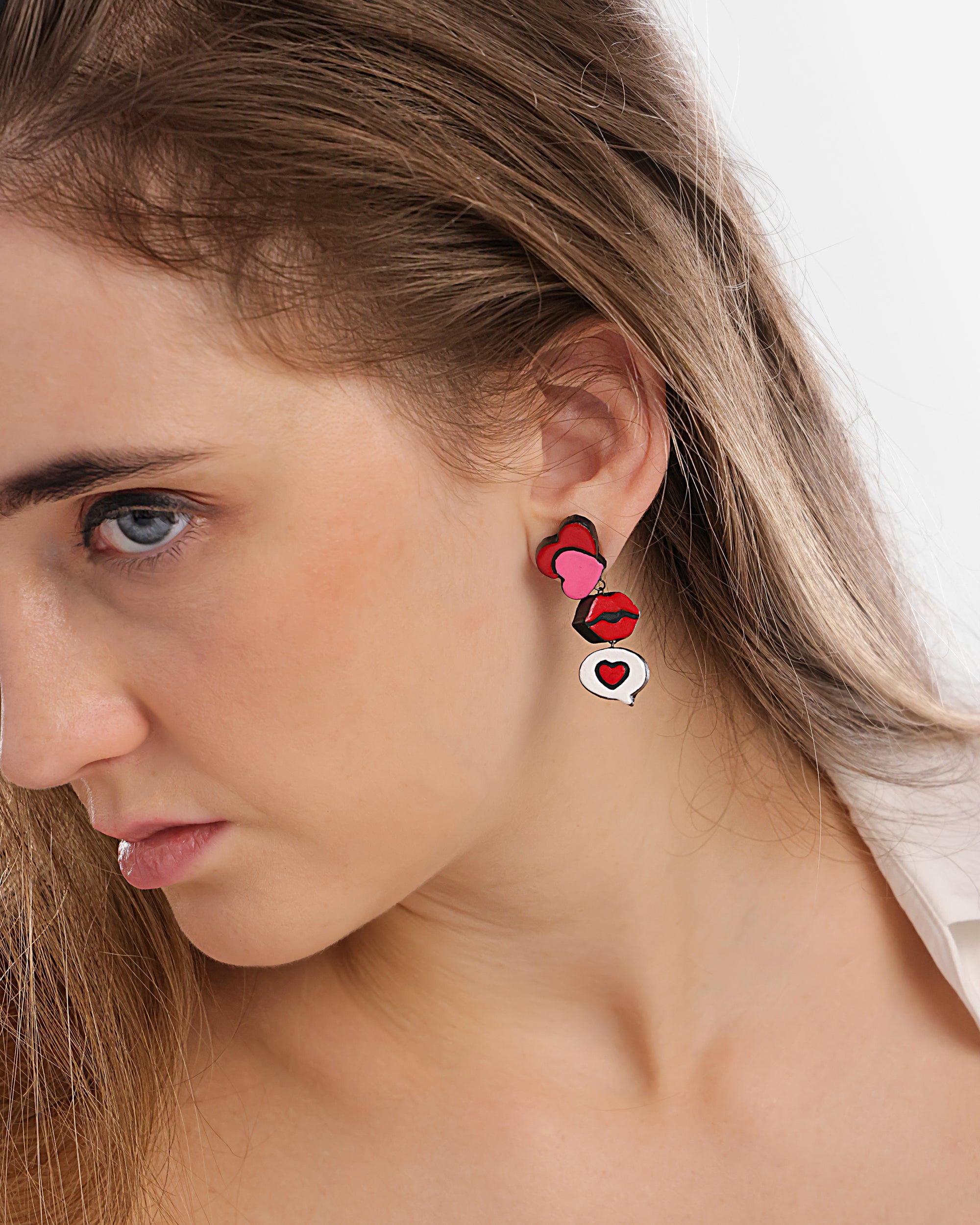 Handmade Earthen Clay Lips Stud Earrings with Brass Fittings