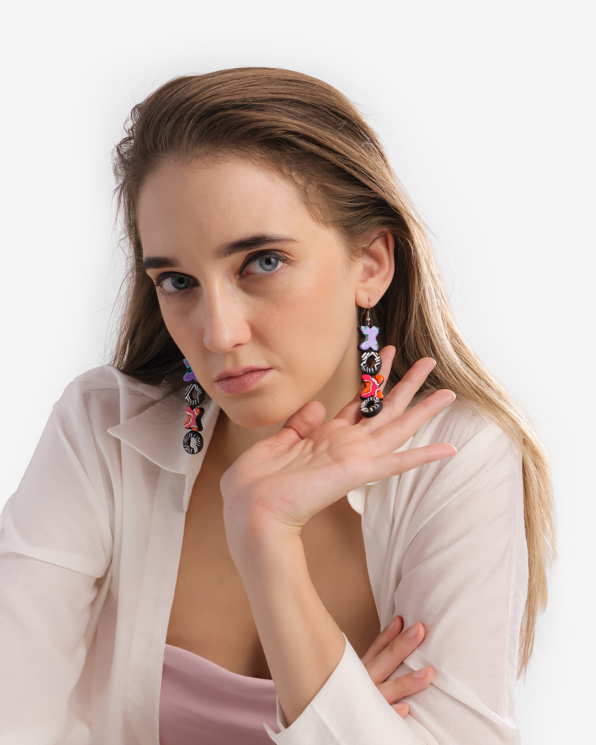 Handmade Terracotta Clay XOXO Dangle Earrings with Brass Fittings