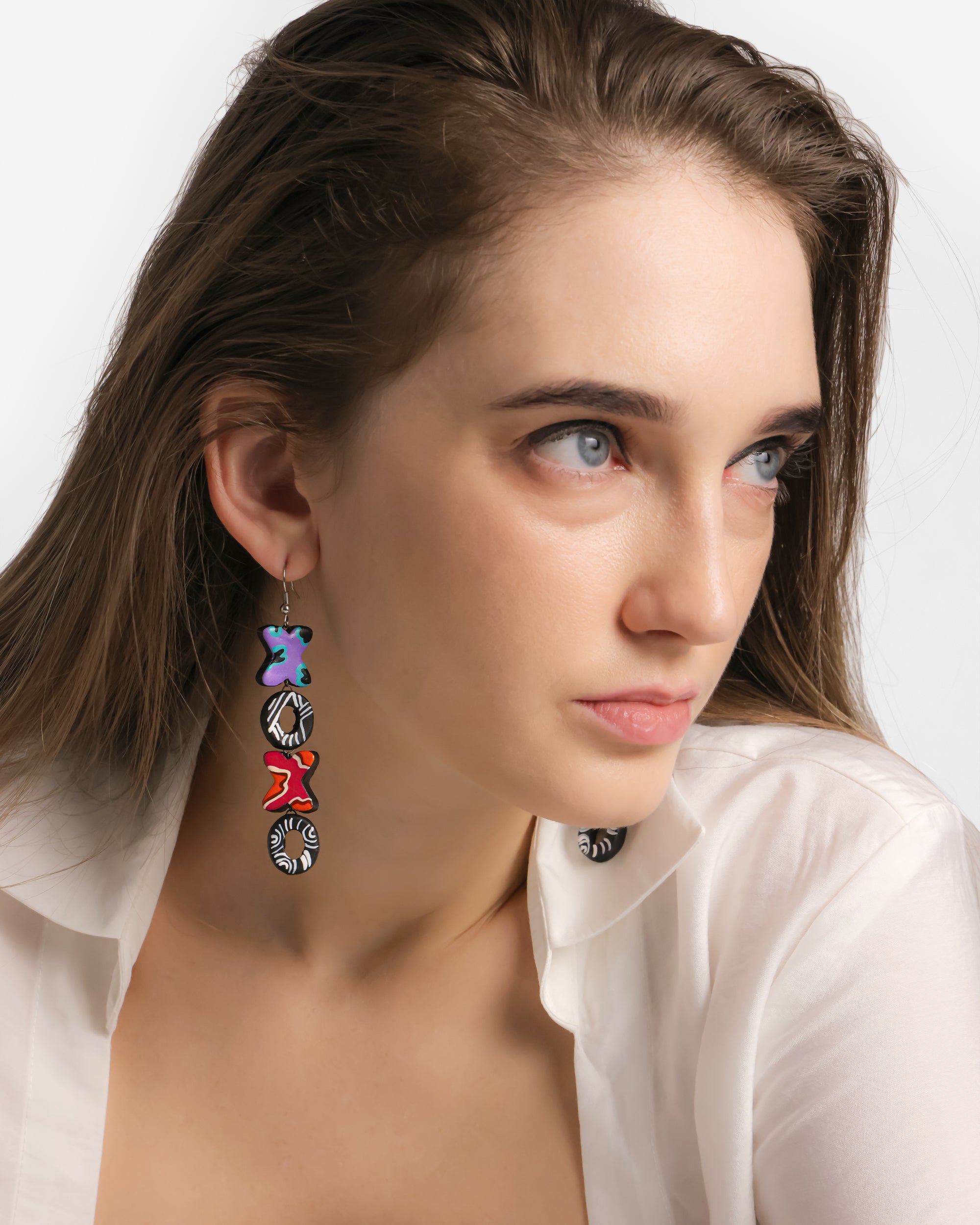 Handmade Terracotta Clay XOXO Dangle Earrings with Brass Fittings