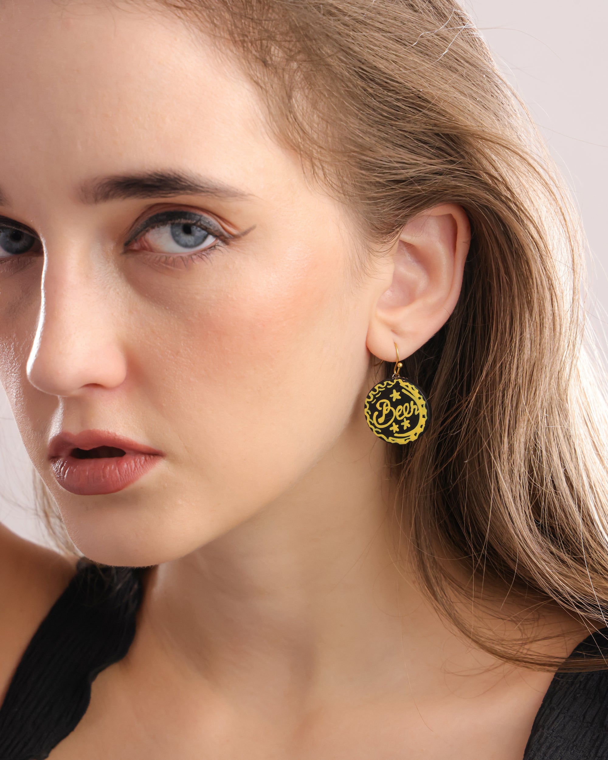 Round Beer Mug Clay Earrings