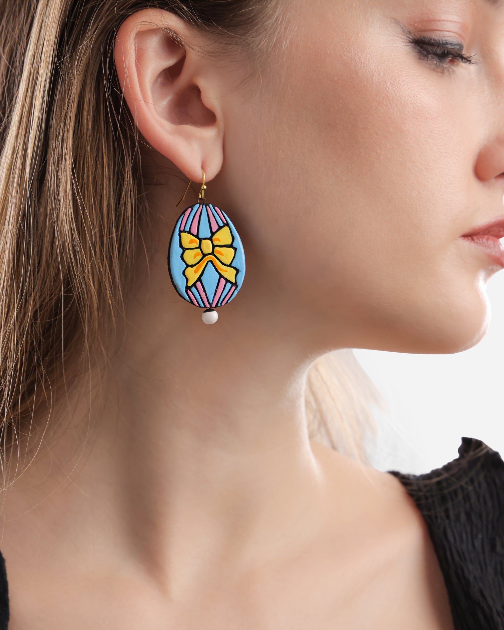 The Coquette Bow Dangles | Handmade Earthen Clay with Brass Hooks