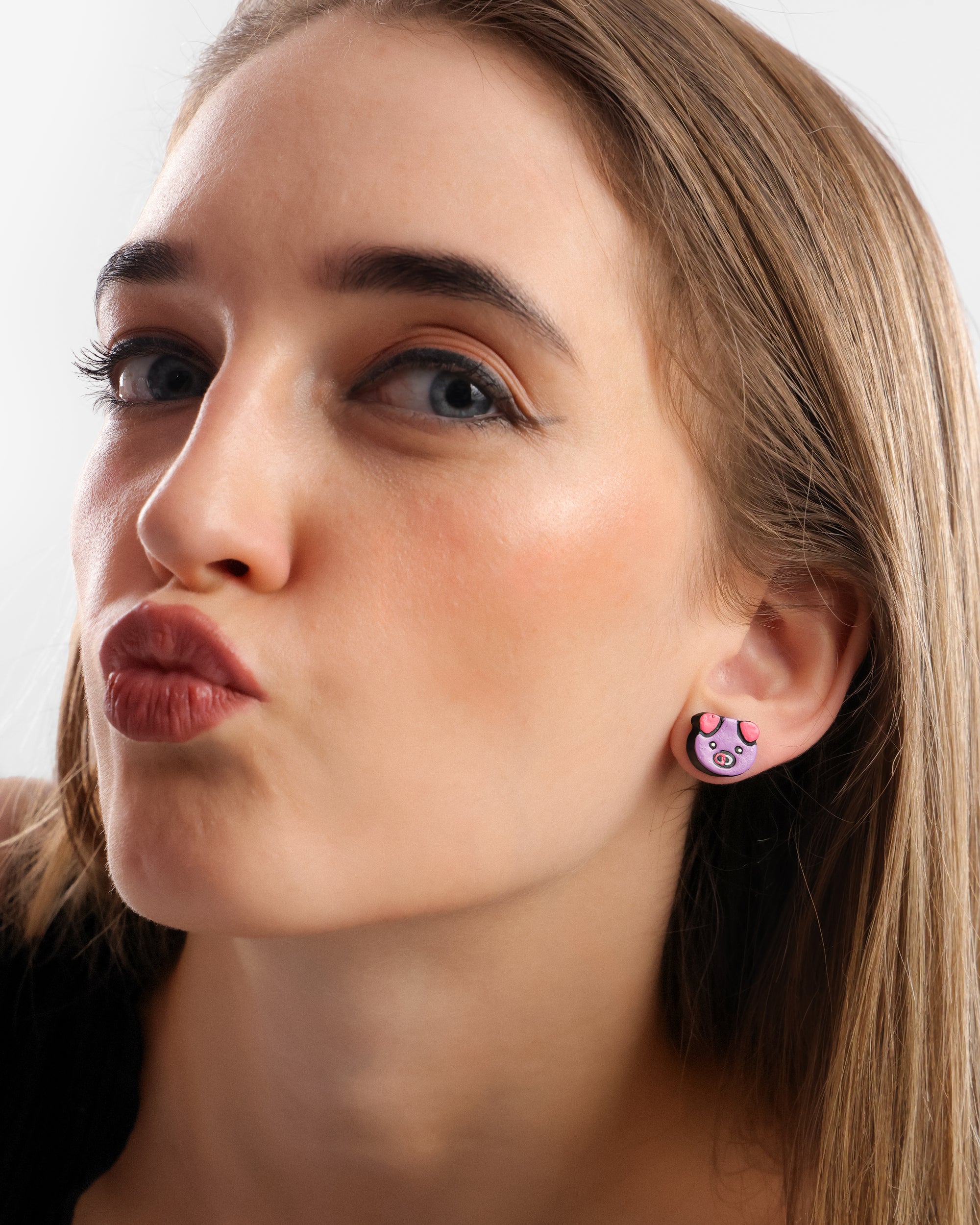 Handmade Earthen Clay Animal Stud Earrings- Pig