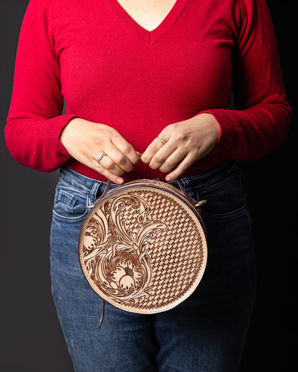 Woven Petals Hand Tooled Bag
