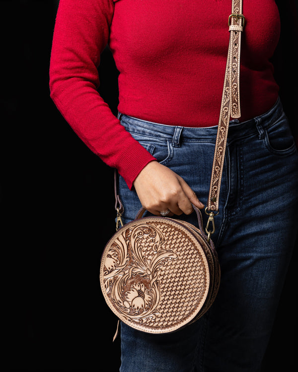 Woven Petals Hand Tooled Bag