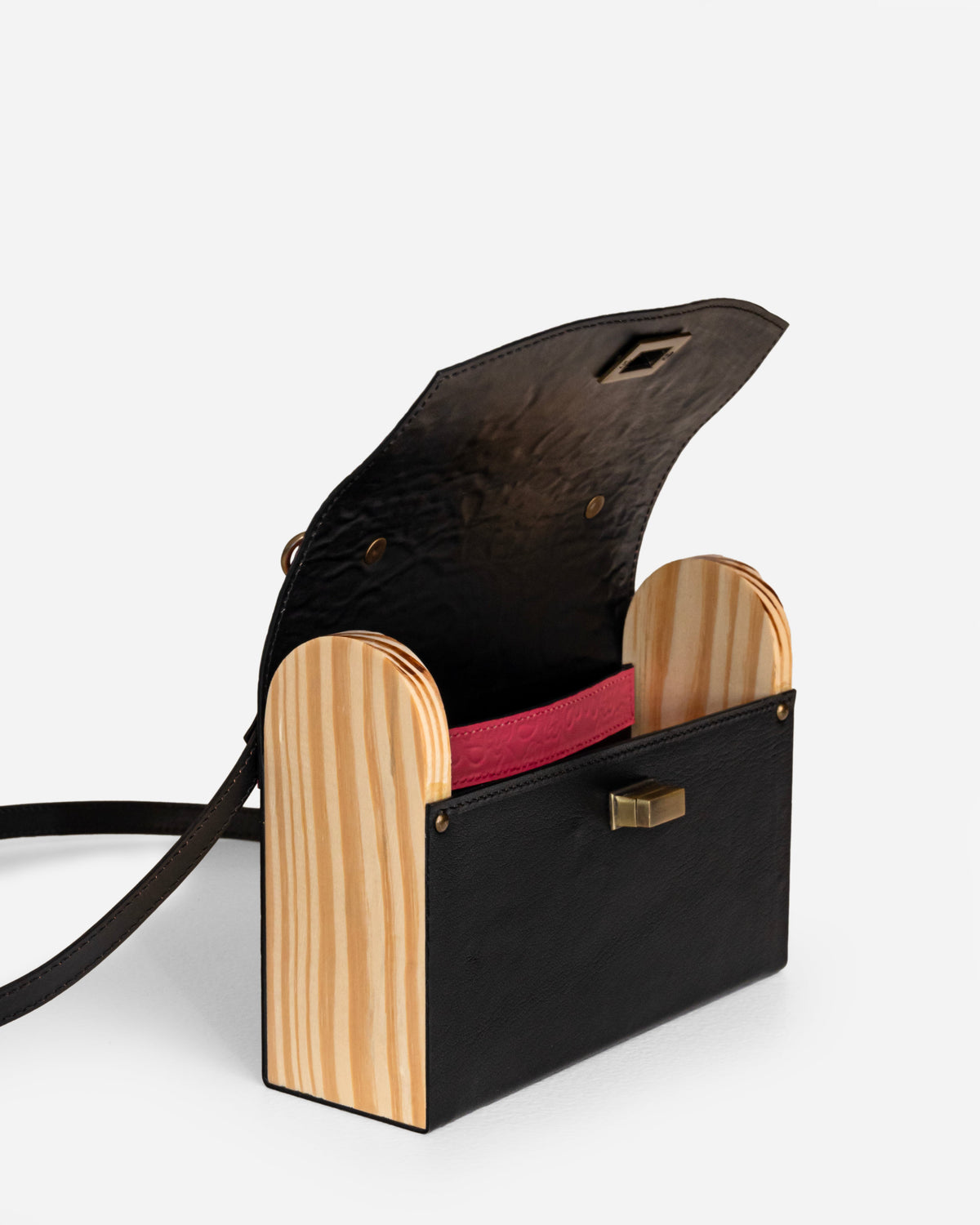 Pink And Black Embossed Leather Crossbody Bag