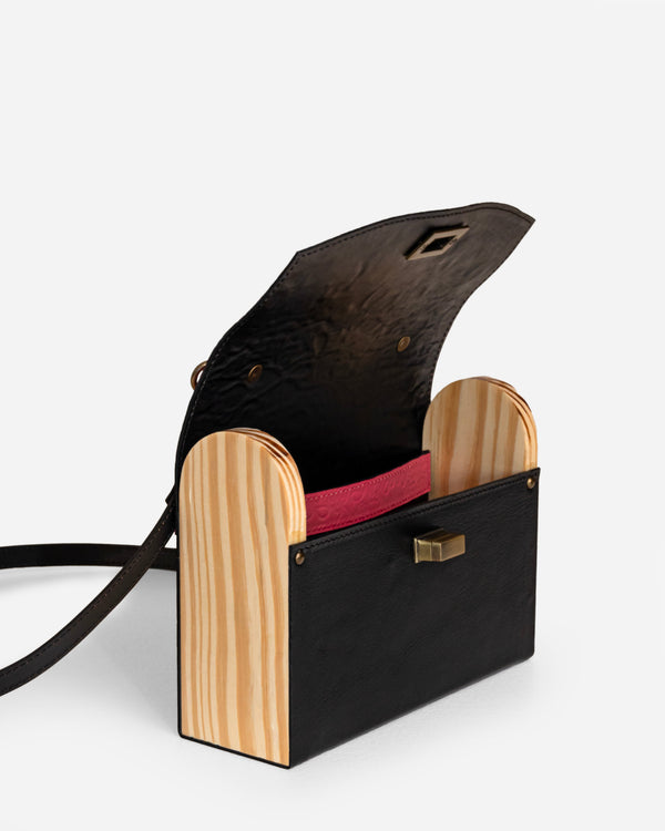 Pink And Black Embossed Leather Crossbody Bag