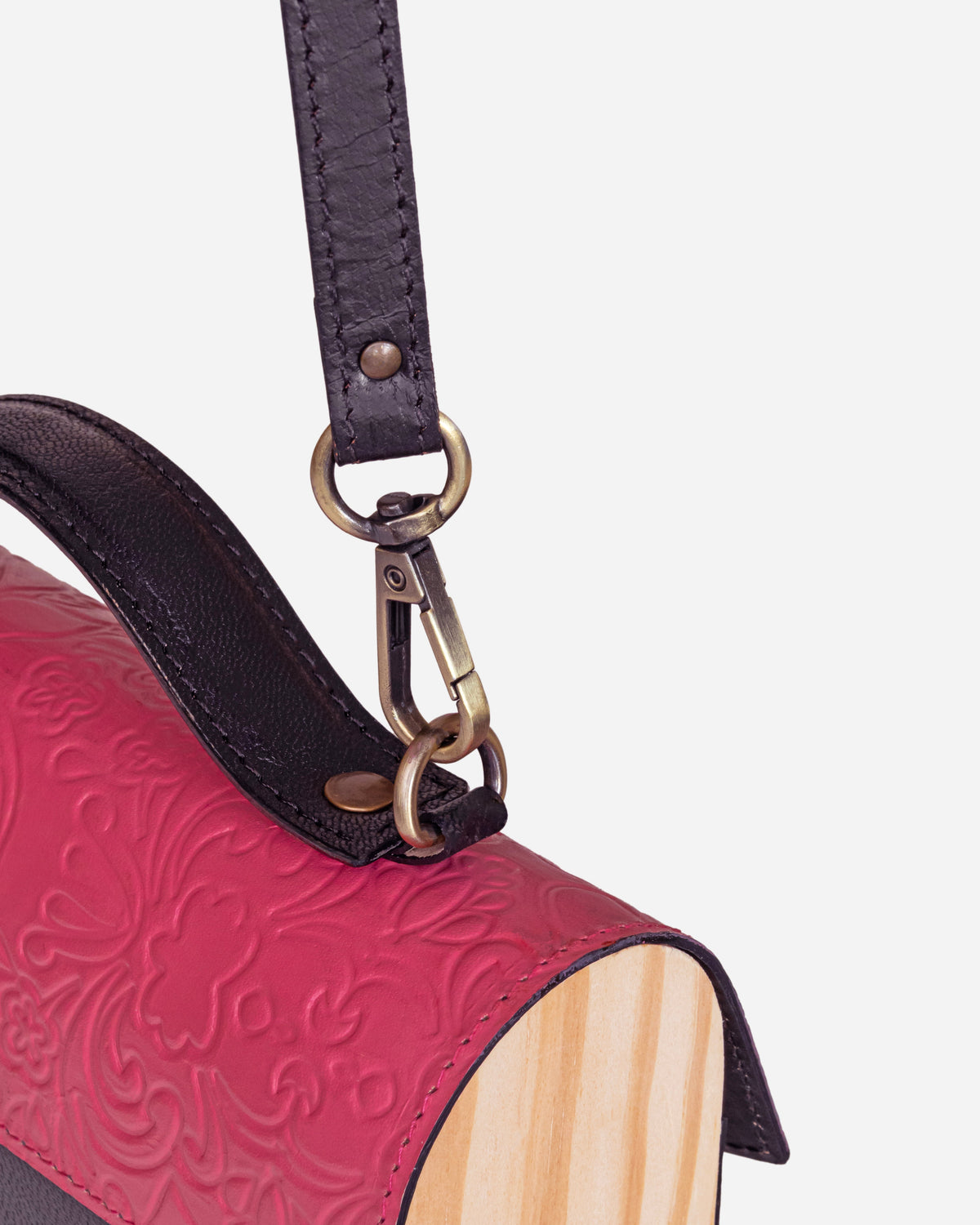 Pink And Black Embossed Leather Crossbody Bag