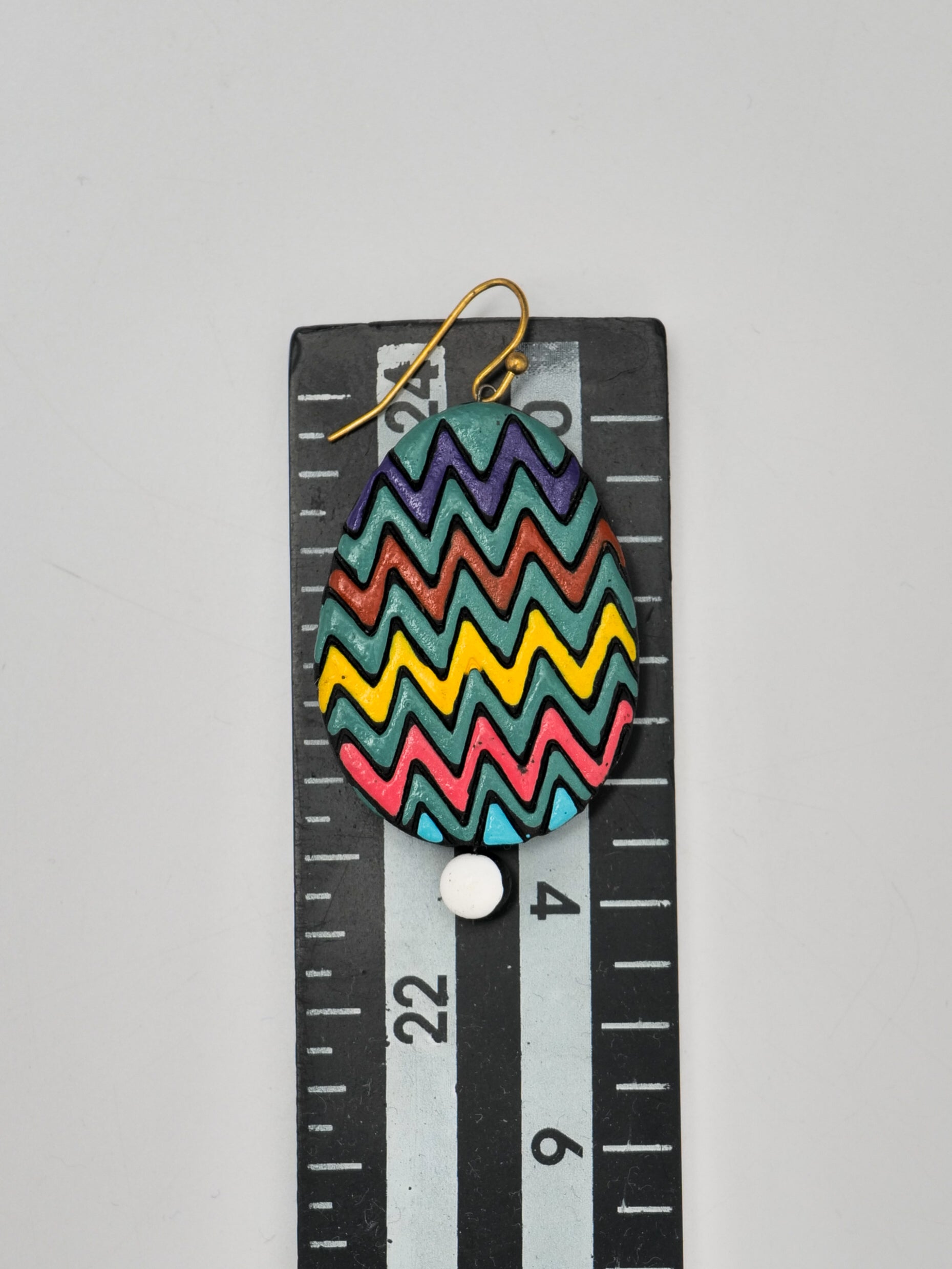 Handmade Earthen Clay Zig-Zag Oval Drop Earrings with Brass Hooks