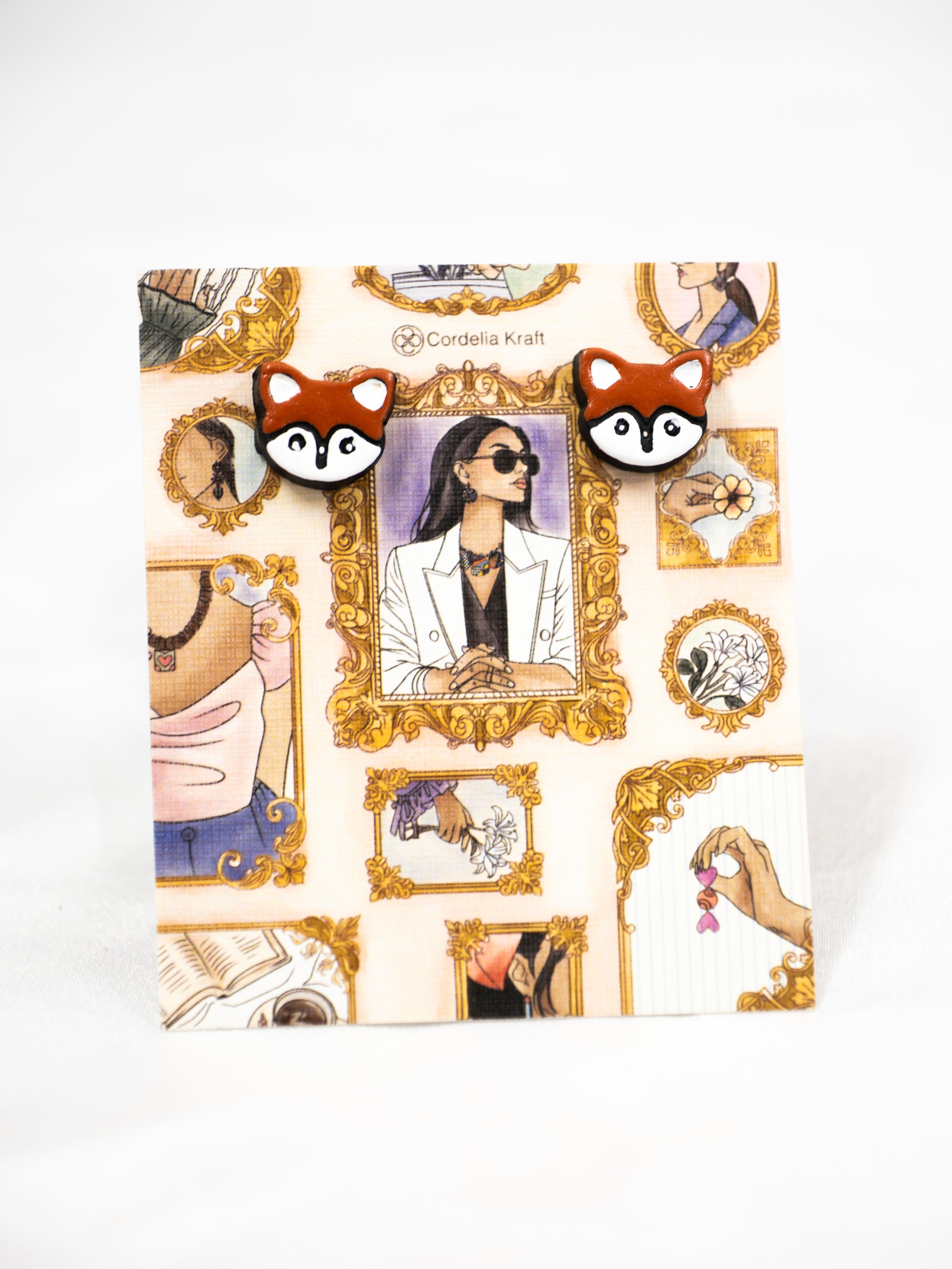 Handmade Earthen Clay Animal Stud Earrings- Fox