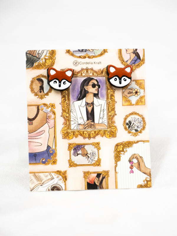 Handmade Earthen Clay Animal Stud Earrings- Fox