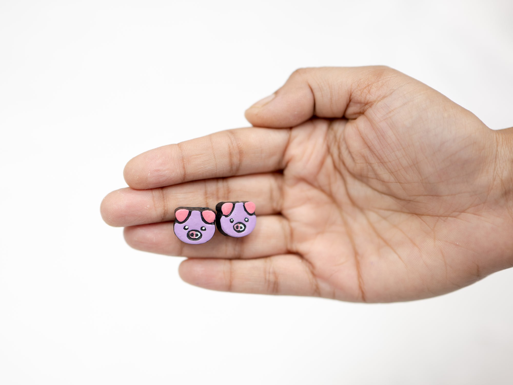 Handmade Earthen Clay Animal Stud Earrings- Pig