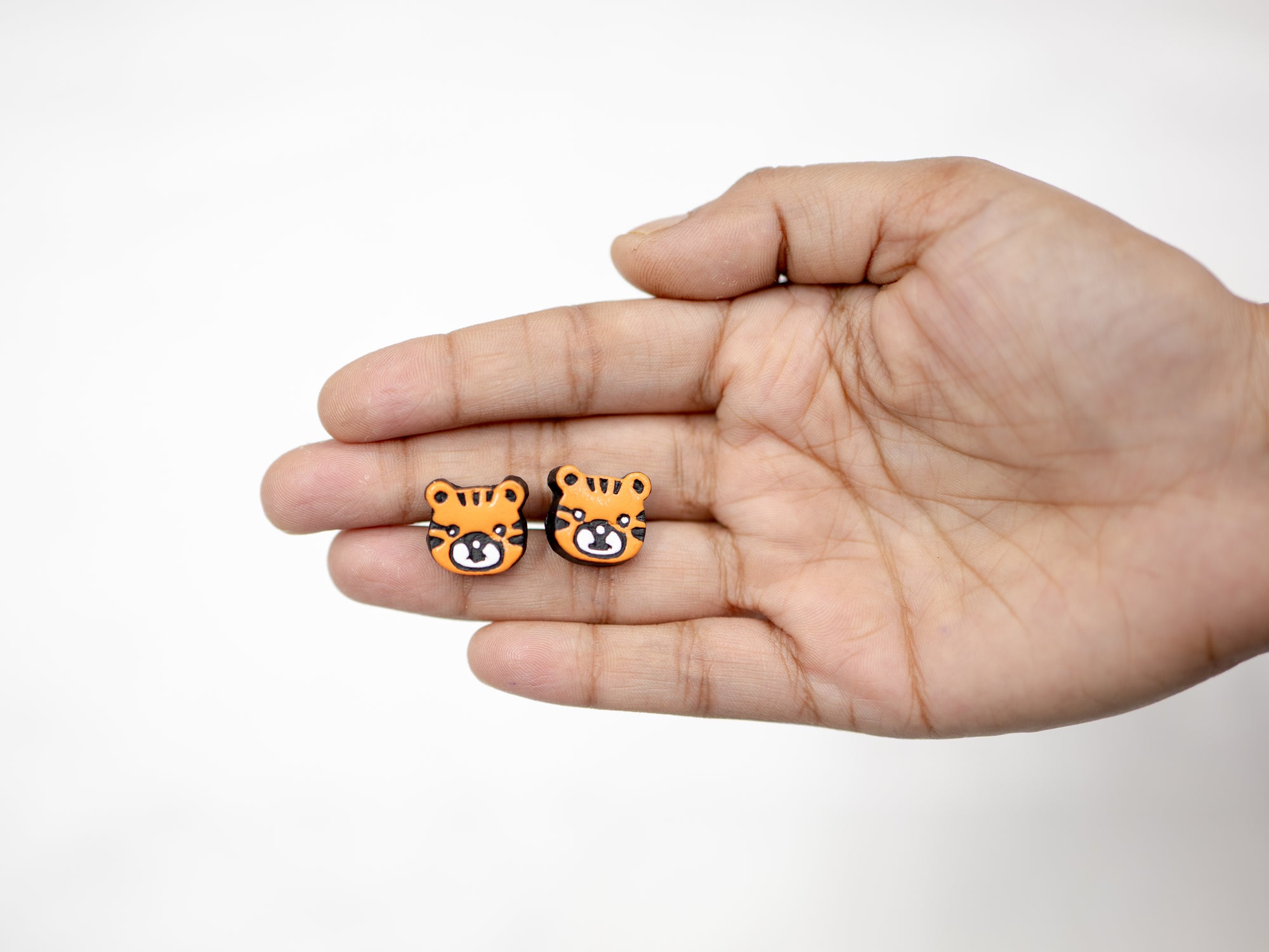 Handmade Earthen Clay Animal Stud Earrings- Lion