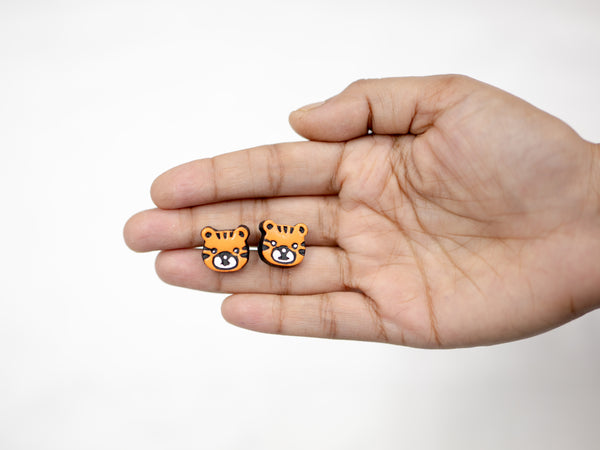Handmade Earthen Clay Animal Stud Earrings- Lion