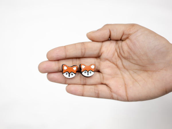 Handmade Earthen Clay Animal Stud Earrings- Fox