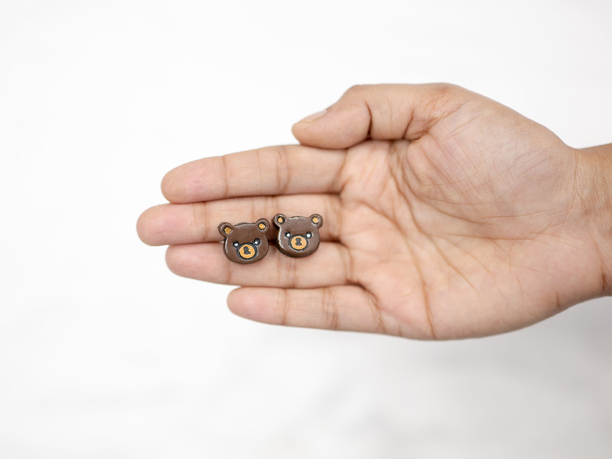 Handmade Earthen Clay Animal Stud Earrings- Bear