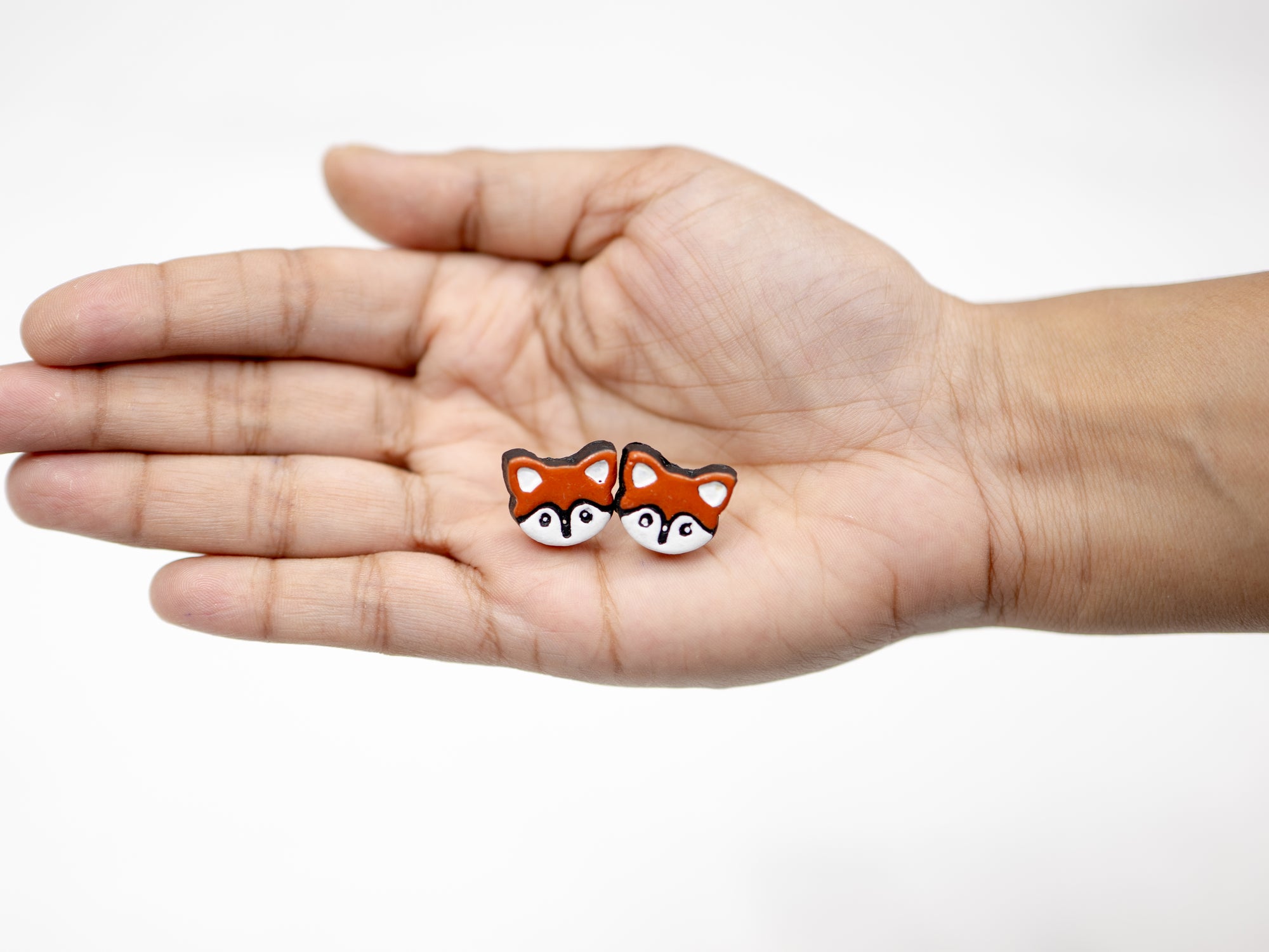 Handmade Earthen Clay Animal Stud Earrings- Fox